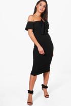 Boohoo Tasha Off Shoulder Bow Front Midi Dress Black