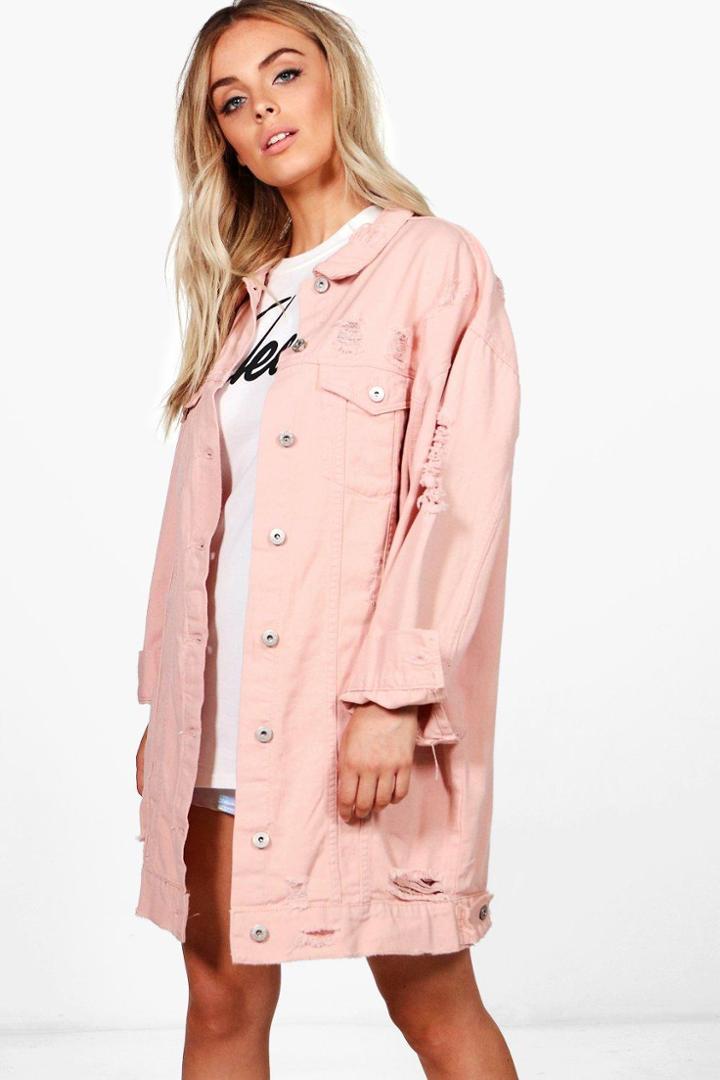 Boohoo Harriet Oversized Distressed Jacket Pink