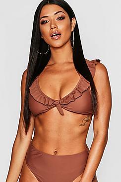 Boohoo Frill Tie Front Bikini Top