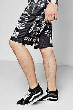Boohoo Graffiti Print Basketball Jersey Shorts
