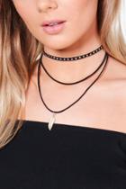 Boohoo Lily Stud & Leaf Cord 3 Layered Choker Black