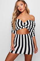 Boohoo Riley Stripe Twist Font Crop Mini Skirt Co-ord