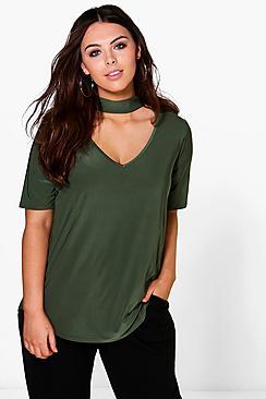 Boohoo Plus Melody Slinky Open Neck Top