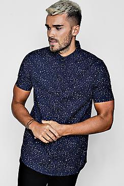 Boohoo Polka Dot Print Short Sleeve Shirt In Muscle Fit
