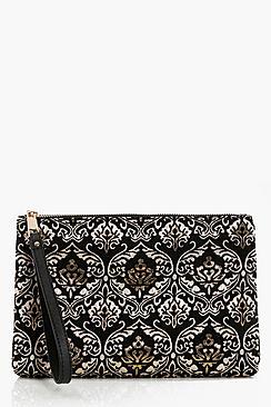 Boohoo Emma Brocade Zip Top Clutch Bag