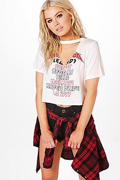 Boohoo Olivia Choker Band Print Crop Top