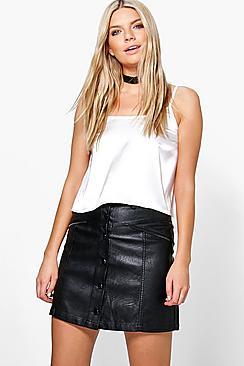 Boohoo Bahira Zip Detail Leather Look A Line Mini Skirt