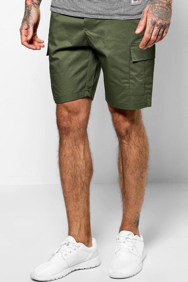 Boohoo Skinny Fit Utility Chino Shorts Khaki