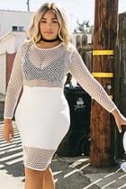 Boohoo Jordyn Fishnet Panelled Long Sleeve Dress