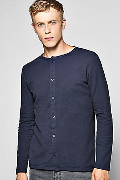 Boohoo Grandad Neck Pique Button Through Shirt