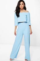 Boohoo Justine Off The Shoulder Crop Wide Leg Co-ord