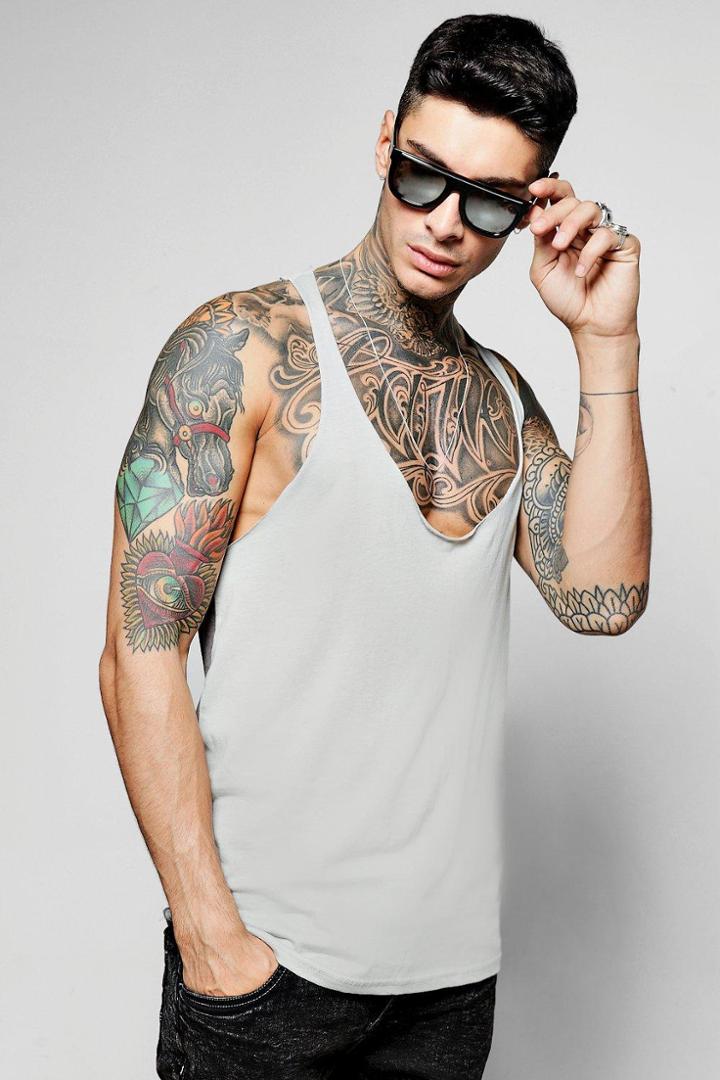 Boohoo Half/half Extreme Racer Tank Top Slate