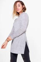 Boohoo Petite Amy High Neck Soft Knit Side Split Tunic Grey