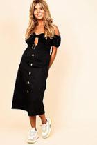 Boohoo Puff Sleeve Button Detail Midi Dress