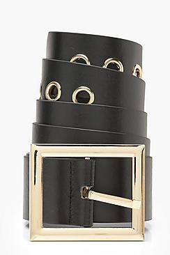 Boohoo Plus Square Buckle Eyelet Waist Belt