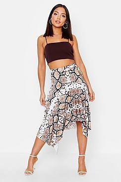 Boohoo Snake Print Asymetric Hem Skirt