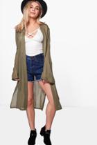 Boohoo Megan Maxi Duster Fine Knit Cardigan Olive