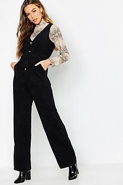 Boohoo Cord Pinafore Belted Jumpsuit