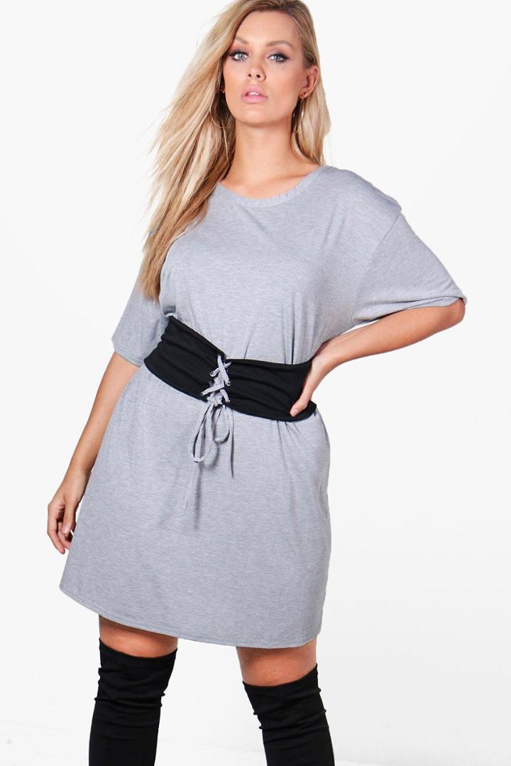 Boohoo Plus Jodie Jersey Corset Detail T-shirt Dress Grey