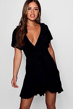Boohoo Petite Abigail Wrap Tea Dress