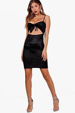 Boohoo Josey Metallic Velvet Knot Front Midi Dress
