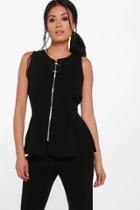 Boohoo Julia O-ring Zip Detail Peplum Top Black