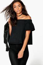 Boohoo Tall Lexi Denim Off The Shoulder Top Black