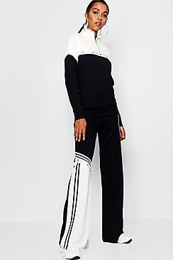 Boohoo Tall Erin Sports Stripe Popper Wide Leg Trouser