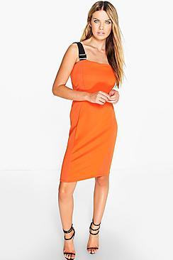 Boohoo Ava Orange Strap Detail Bodycon Dress