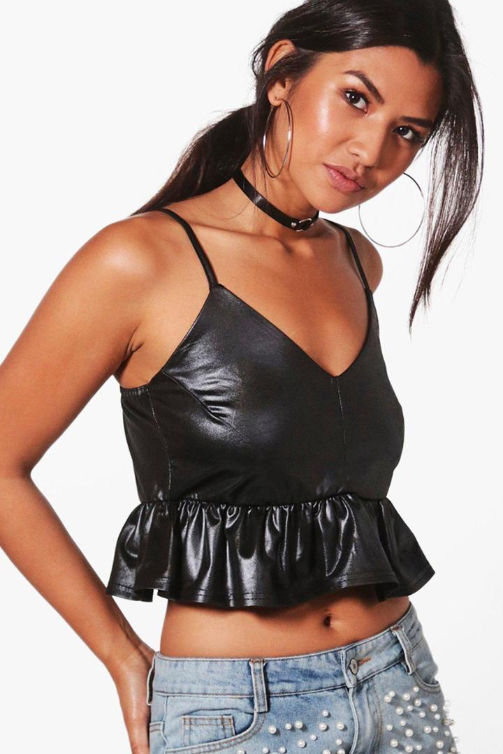 Boohoo Petra Peplum Metallic Cami Black