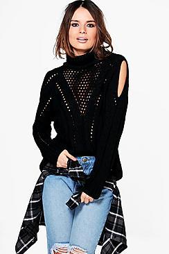 Boohoo Georgia Cable Cold Shoulder Roll Neck Jumper
