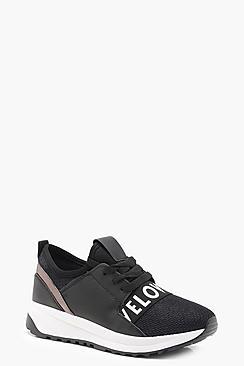 Boohoo Caitlin Love Slogan Strap Trainers