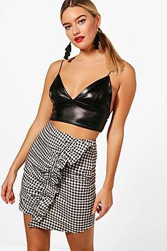 Boohoo Aria Gingham Ruffle Asymetric Woven Mini Skirt