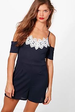 Boohoo Tall Ria Applique Trim Playsuit