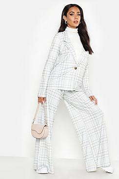 Boohoo Check Print Button Blazer