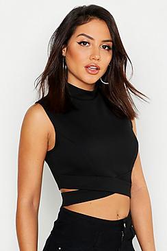 Boohoo High Neck Cut Out Sleeveless Crop