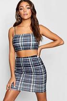 Boohoo Check Strappy Crop Top And Skirt