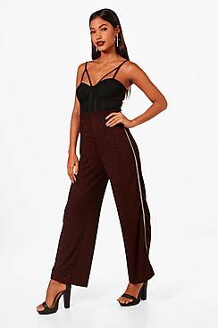 Boohoo Luna Lurex Sports Rib Track Pants