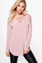 Boohoo Suzanne Slinky Strappy Neck Top Pink