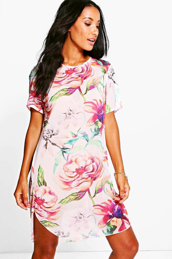 Boohoo Sophia Floral Mesh Shift Dress Multi