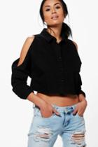 Boohoo Vivian Cold Shoulder Utility Shirt Black