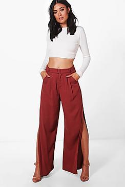 Boohoo Eve Belted Tailored Wide Leg Split Side Trousers
