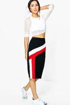 Boohoo Reine Contrast Panel Split Front Midi Skirt
