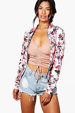 Boohoo Alisha Floral Pastel Bomber Jacket