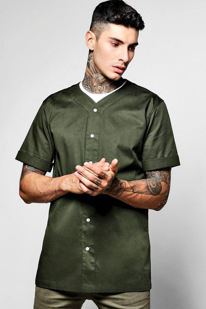 Boohoo Short Sleeve Baseball Shirt Khaki