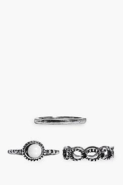 Boohoo Tilly Gem And White Stone Stack 3 Ring Pack