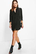 Boohoo Barley Polka Dot Shirt Dress Black