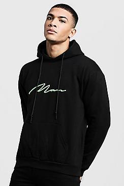 Boohoo Neon Green 3d Man Signature Hoodie