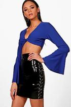 Boohoo Twist Front Flared Sleeve Crop