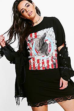 Boohoo Plus Maria Lace Trim Band T-shirt Dress